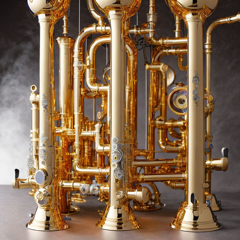 Intricate Golden Brass Instrument with Valves and Tubes