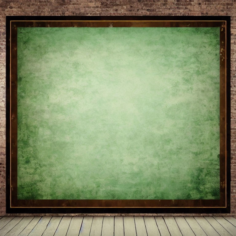 Large Green Textured Chalkboard on Wood Frame Against Brick Wall