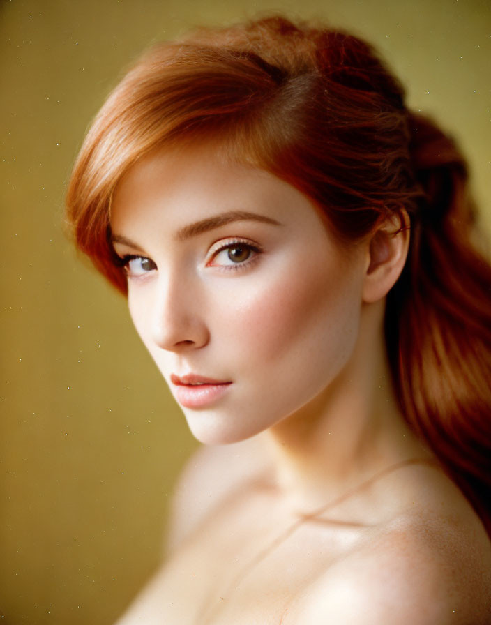 Red-Haired Woman Portrait with Updo Hairstyle and Soft Features