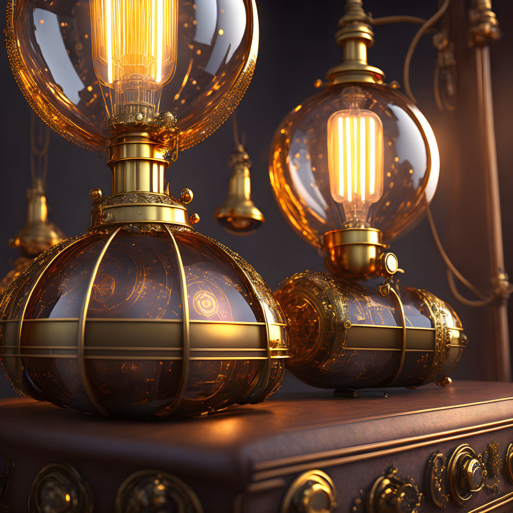 Intricate Vintage-Style Light Bulbs on Dark Background