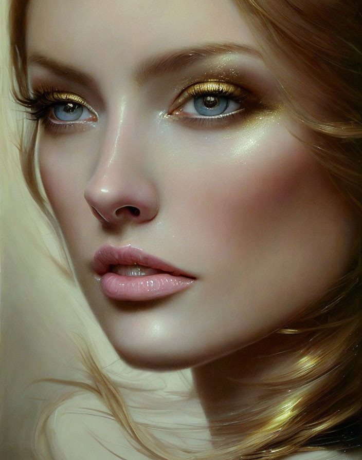 Portrait of Woman with Golden Eyeshadow and Blonde Hair