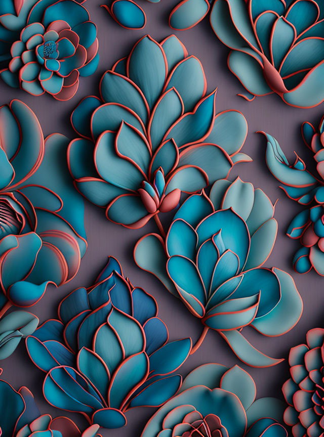 Colorful Stylized Succulent Plants in Textured Digital Art