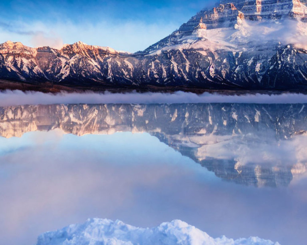 Snowy Mountain Landscape Reflected in Still Lake