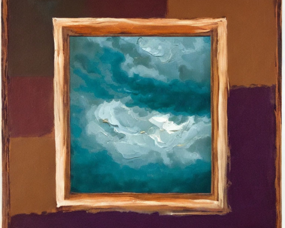 Artwork: Turbulent sky in wooden frame against abstract background