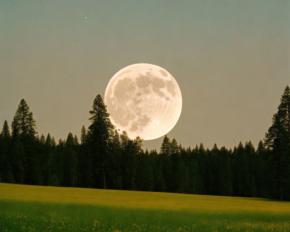 Luminous full moon over tranquil forest clearing