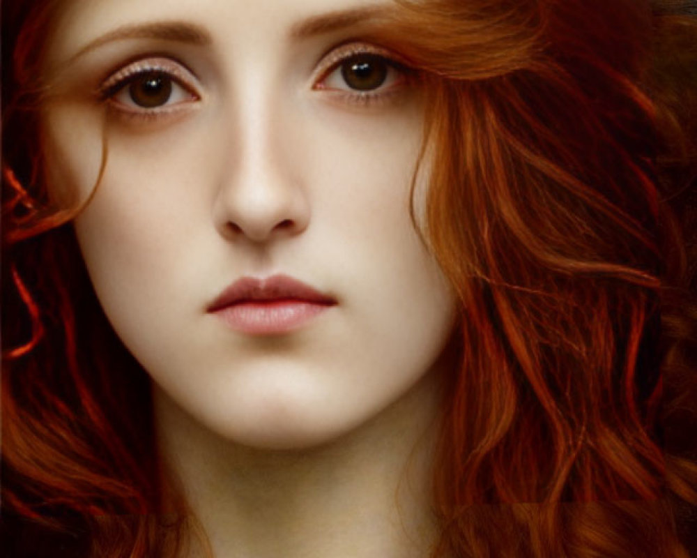 Portrait of Woman with Wavy Red Hair and Brown Eyes