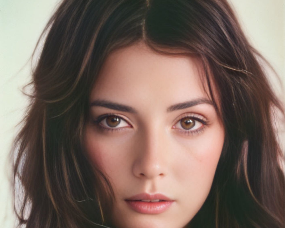 Detailed portrait of woman with brown wavy hair and deep brown eyes