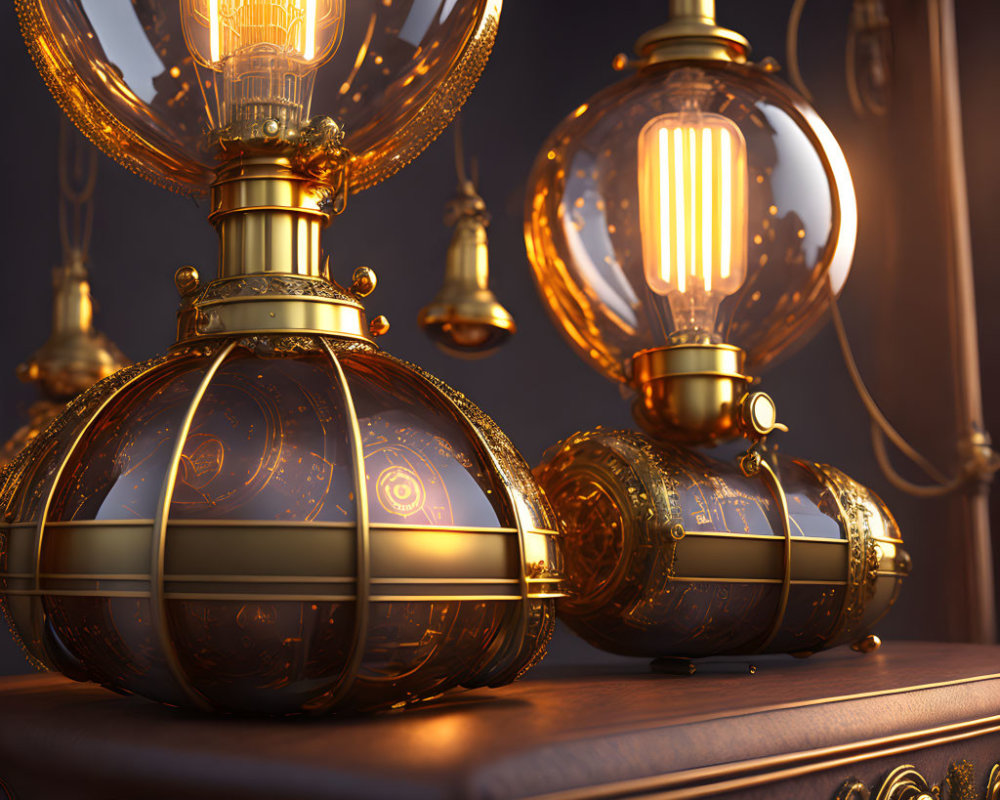 Intricate Vintage-Style Light Bulbs on Dark Background