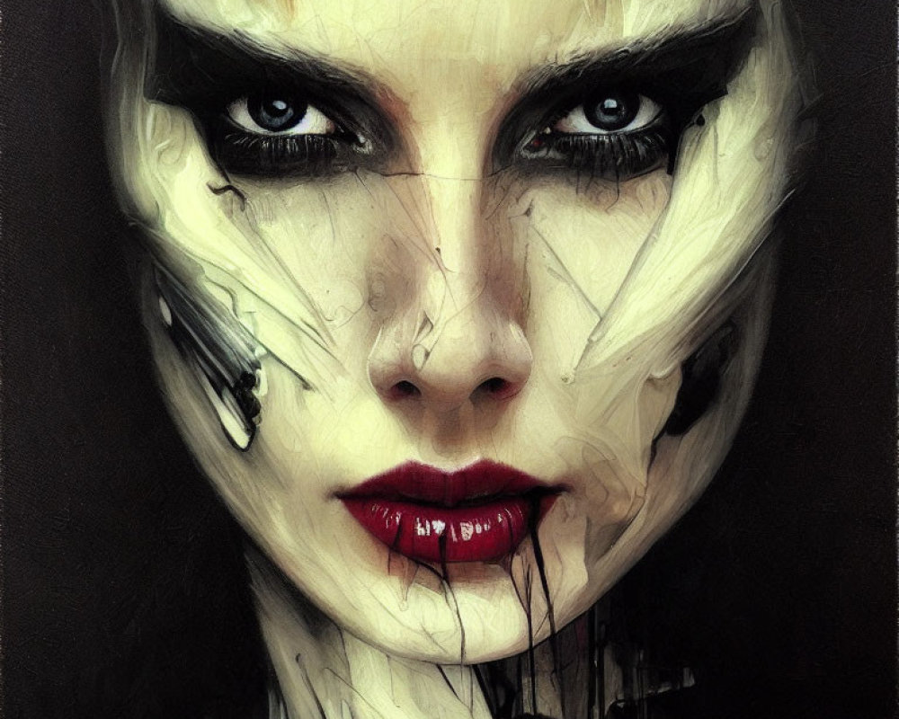 Portrait of woman with dramatic black and white makeup and red lips