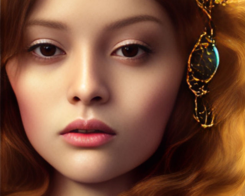 Auburn-Haired Woman with Golden Crown and Jewelry Portrait