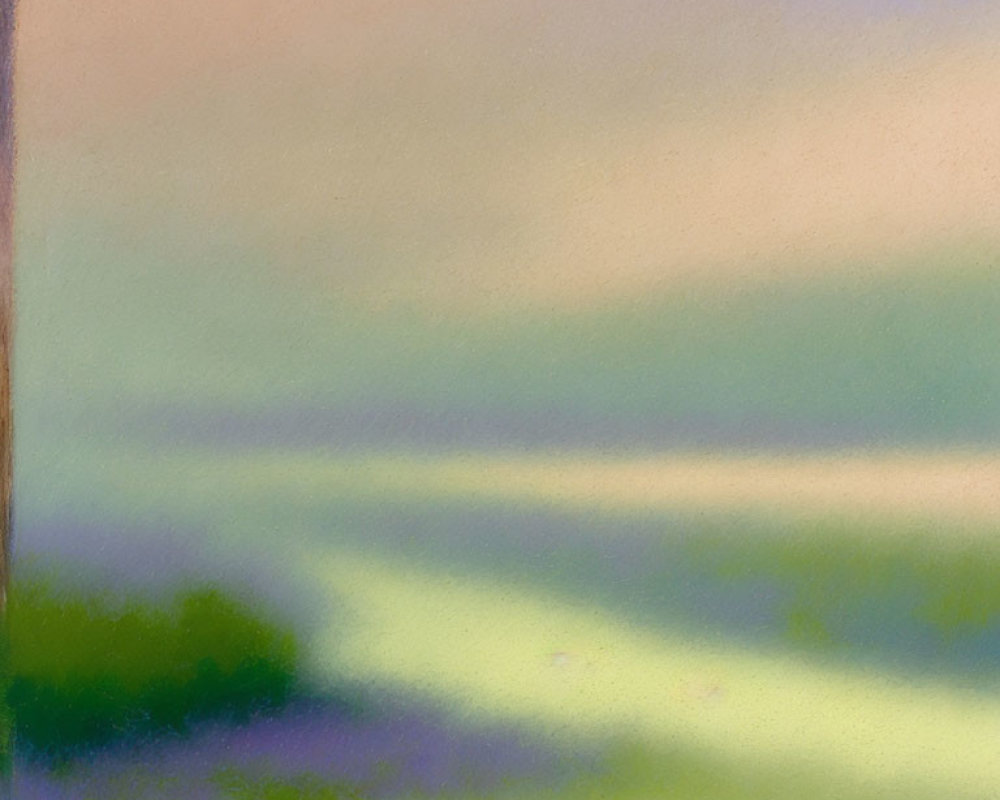 Soft, blurred impressionistic painting of tranquil landscape in purple and cream