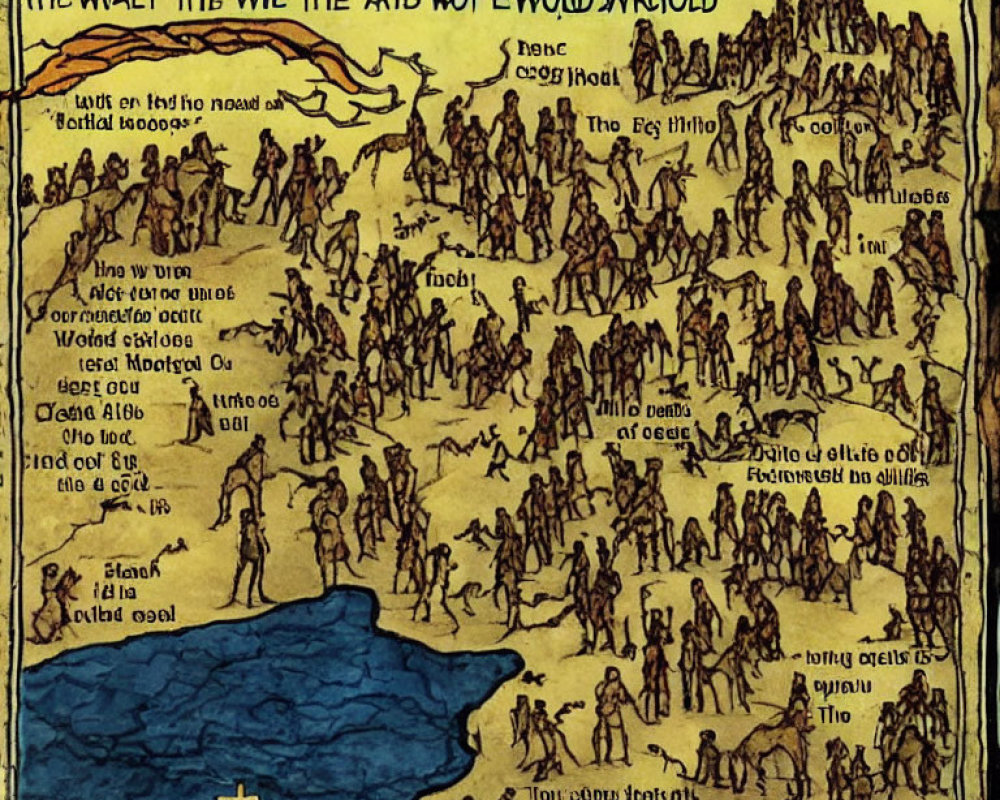 Ancient map-style illustration with figures heading to "THE END OF THE WORLD