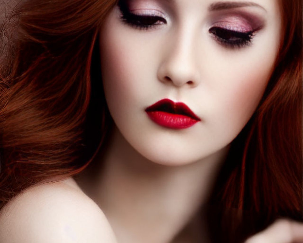 Portrait of Woman with Red Hair and Dramatic Makeup