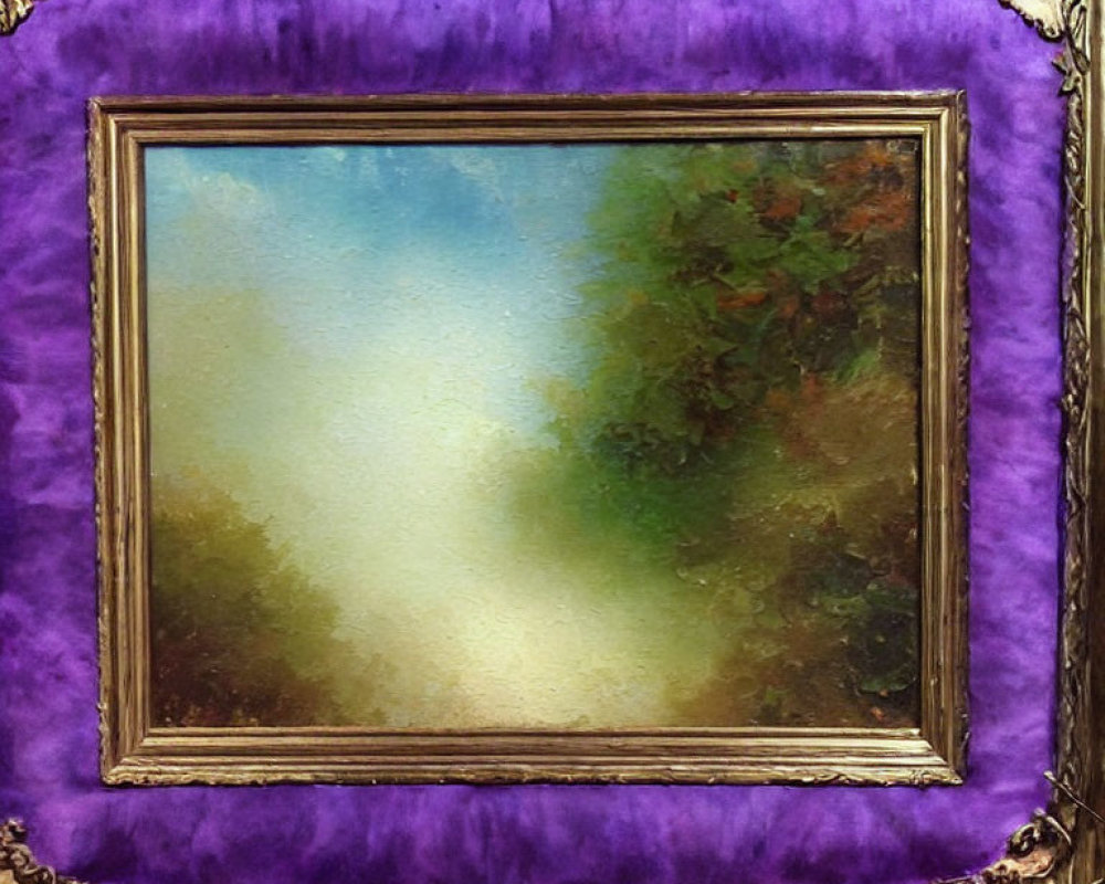 Impressionist-style Painting of Serene Landscape in Gold Frame