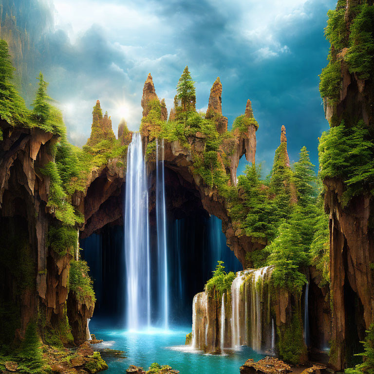 Majestic waterfall in a lush greenery setting