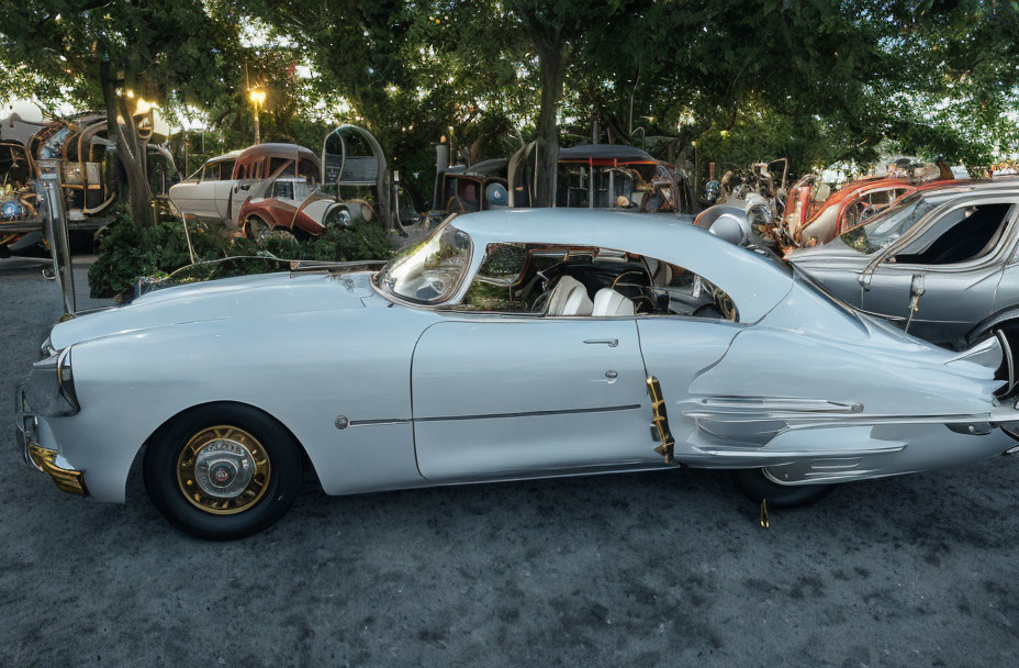 Vintage Pale Blue Convertible Car at Outdoor Classic Car Exhibit