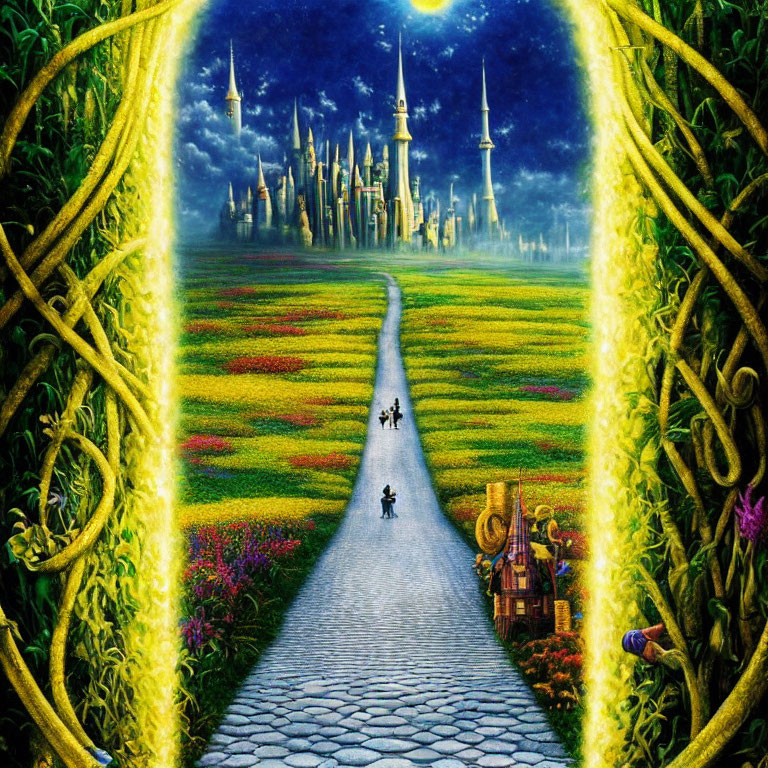 Fantastical artwork of vibrant path to enchanting castle