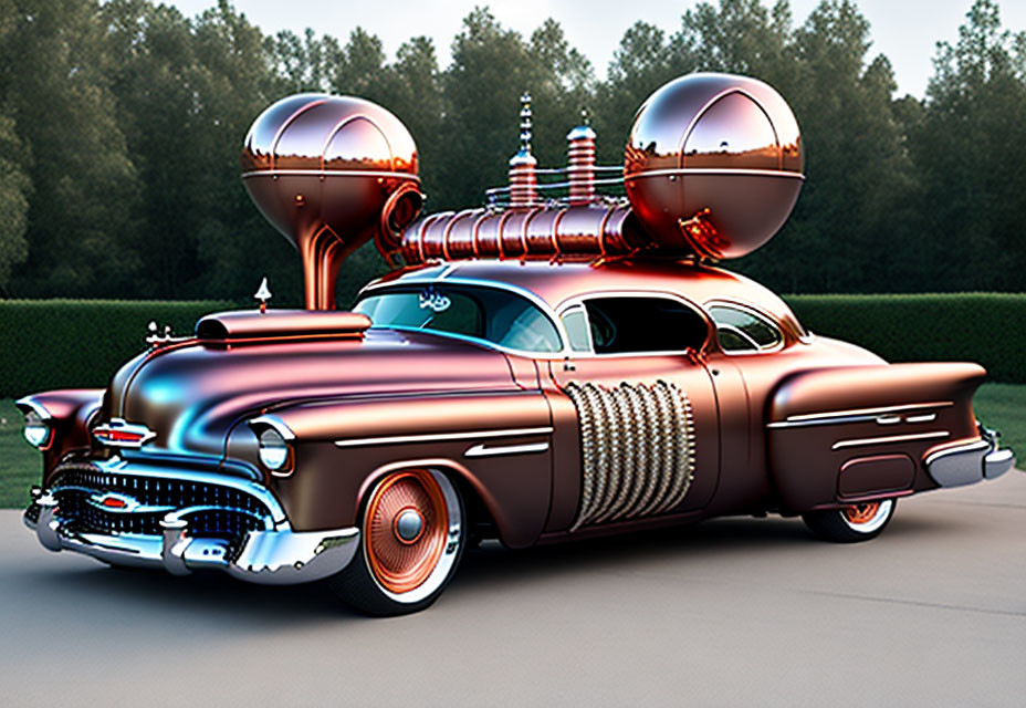 Glossy Metallic Pink Retro-Futuristic Car Design