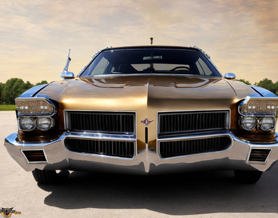 Shiny Metallic Classic Muscle Car with Prominent Front Grille