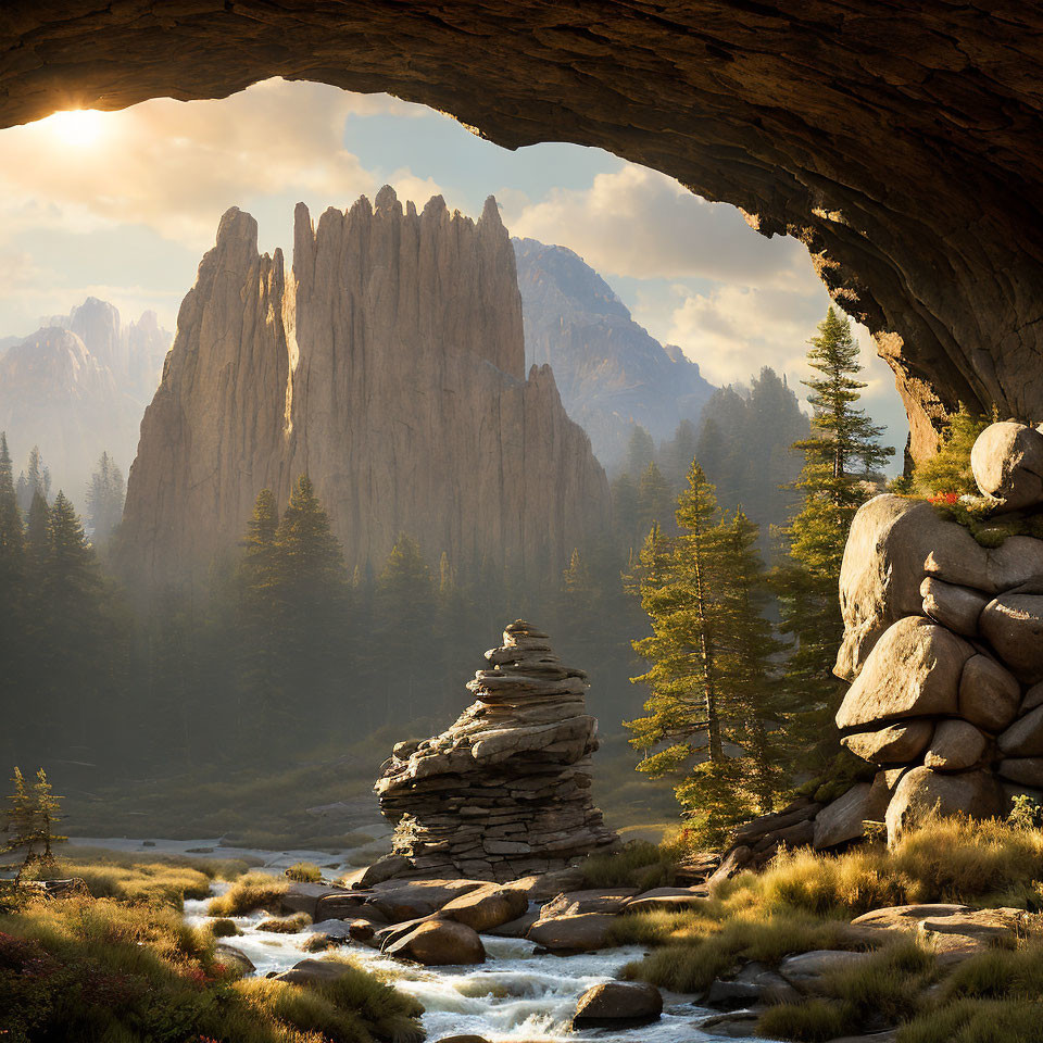 Natural Arch Frames Majestic Rocky Pinnacle at Sunset