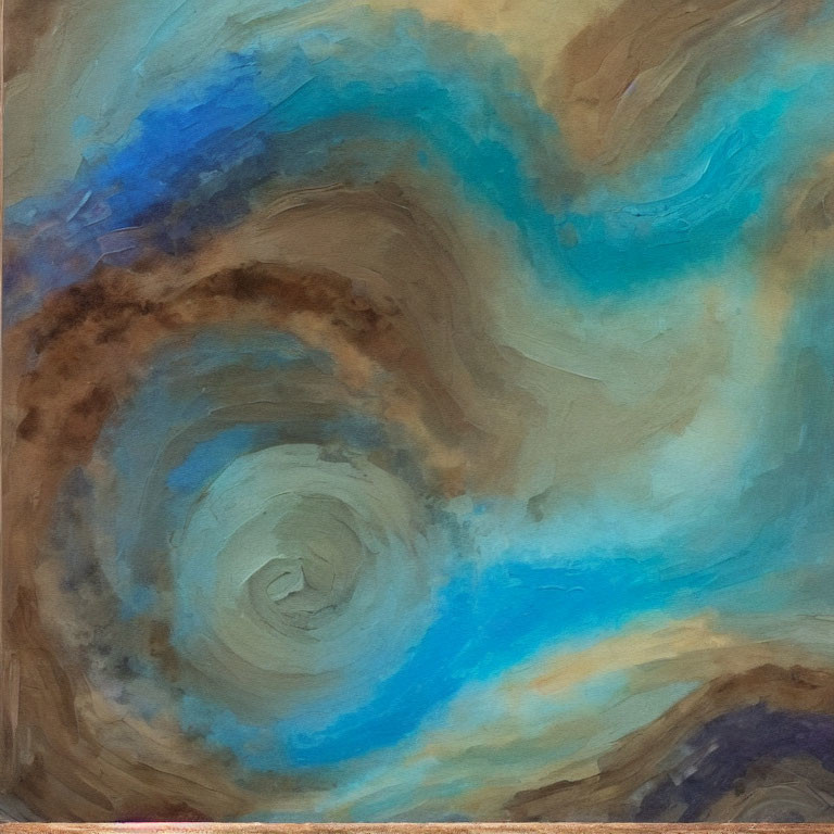 Blue, Brown, and Teal Swirling Abstract Pattern in Loose Style