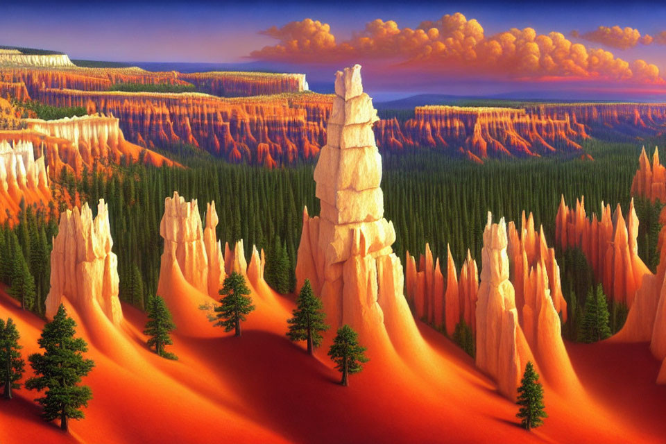 Bryce Canyon Landscape: Hoodoos, Orange Hues, Conifers, Blue Sky