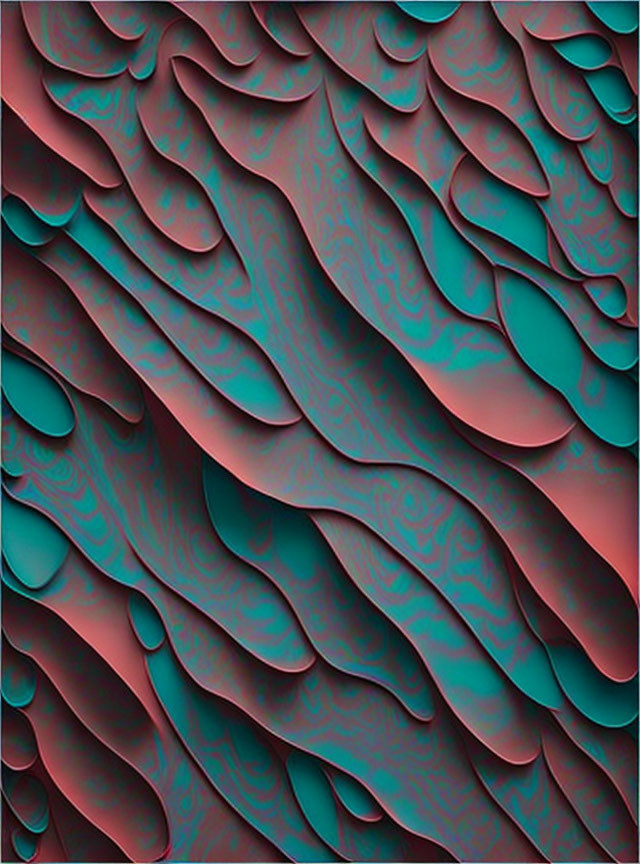 Layered Teal and Maroon Abstract Wavy Patterns