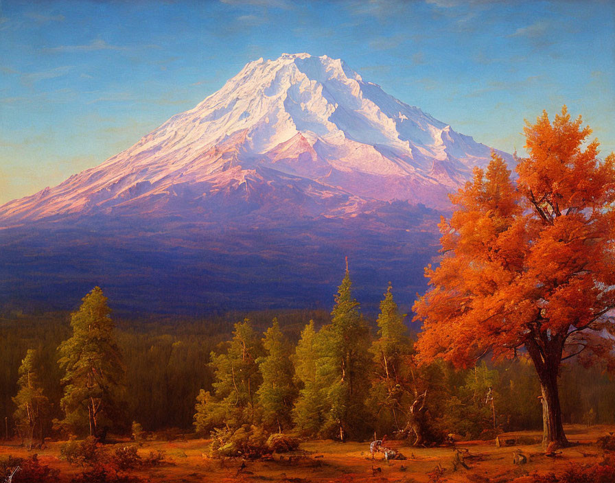 Majestic snow-capped mountain in tranquil autumn landscape