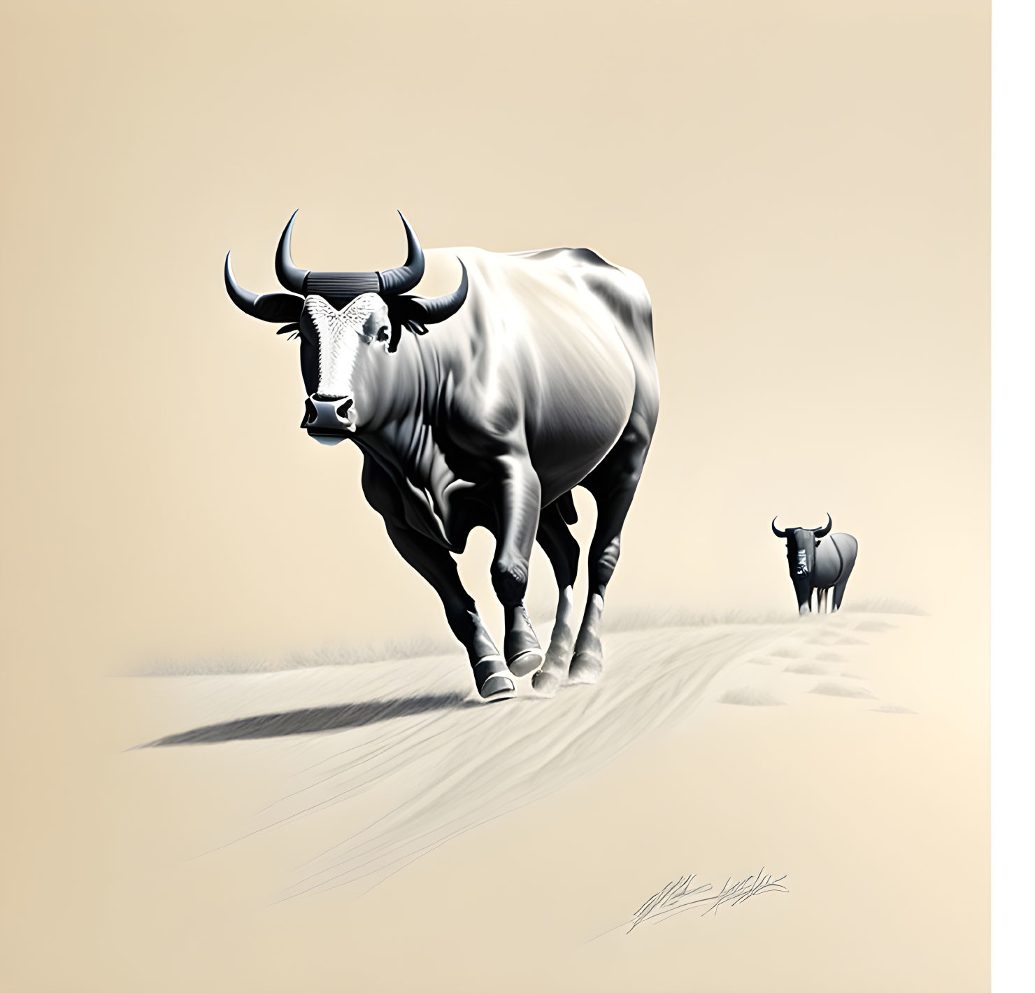 Stylized bulls on tan background with shadows