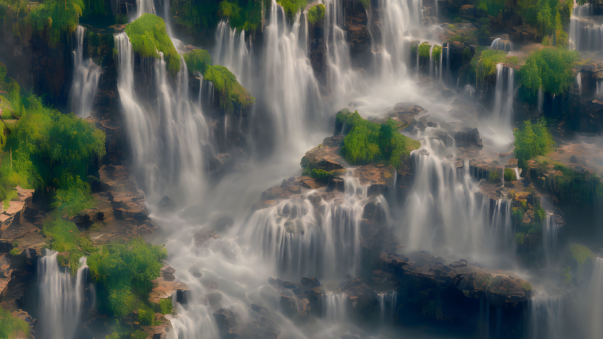 Scenic waterfall with multiple streams in lush greenery