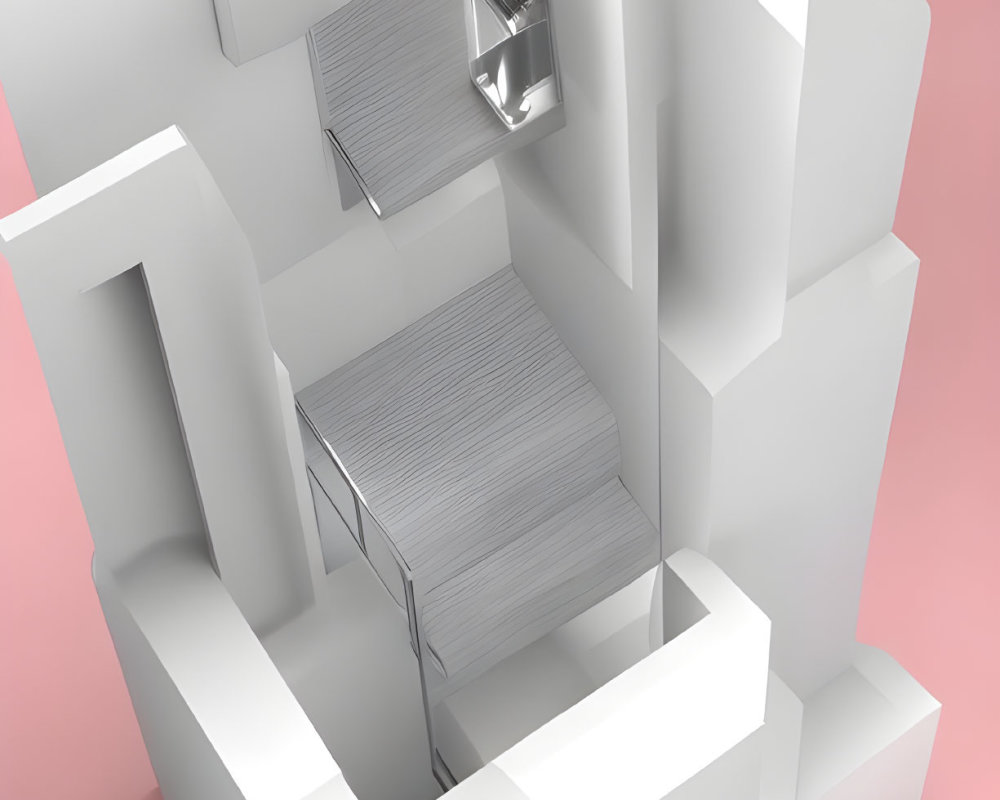 White Escher-Like Impossible Staircase on Pink Background