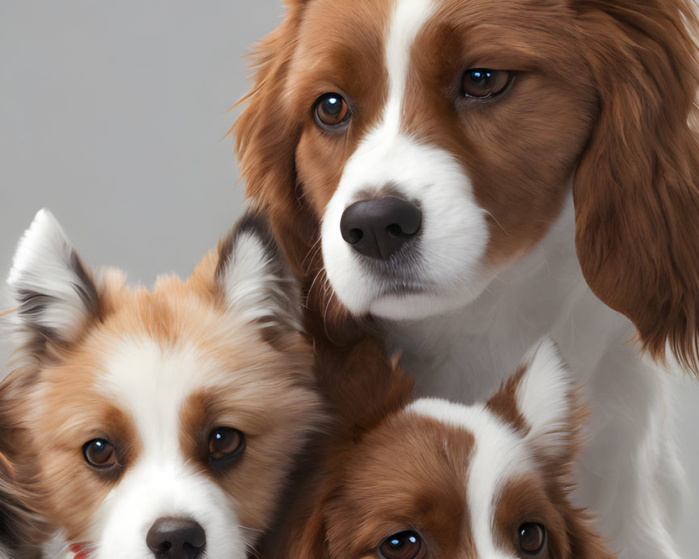 Fluffy Papillon Dogs with Alert Expressions on Grey Background