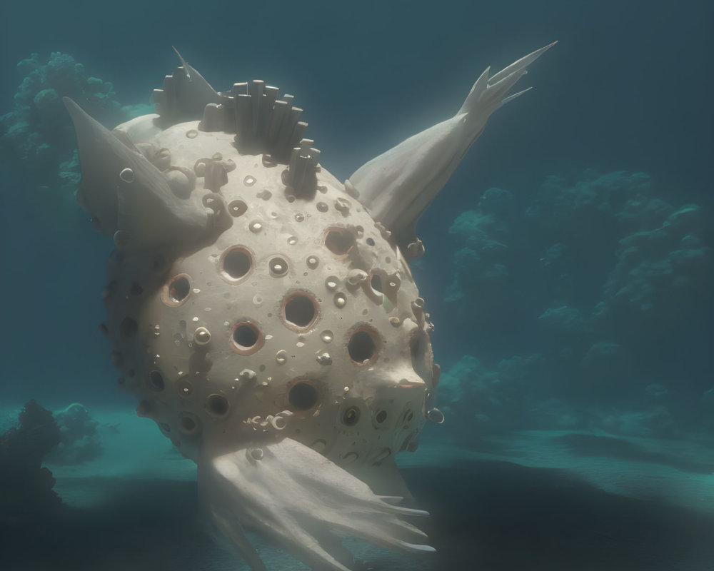 Large White Pufferfish-Like Creature in Underwater Landscape