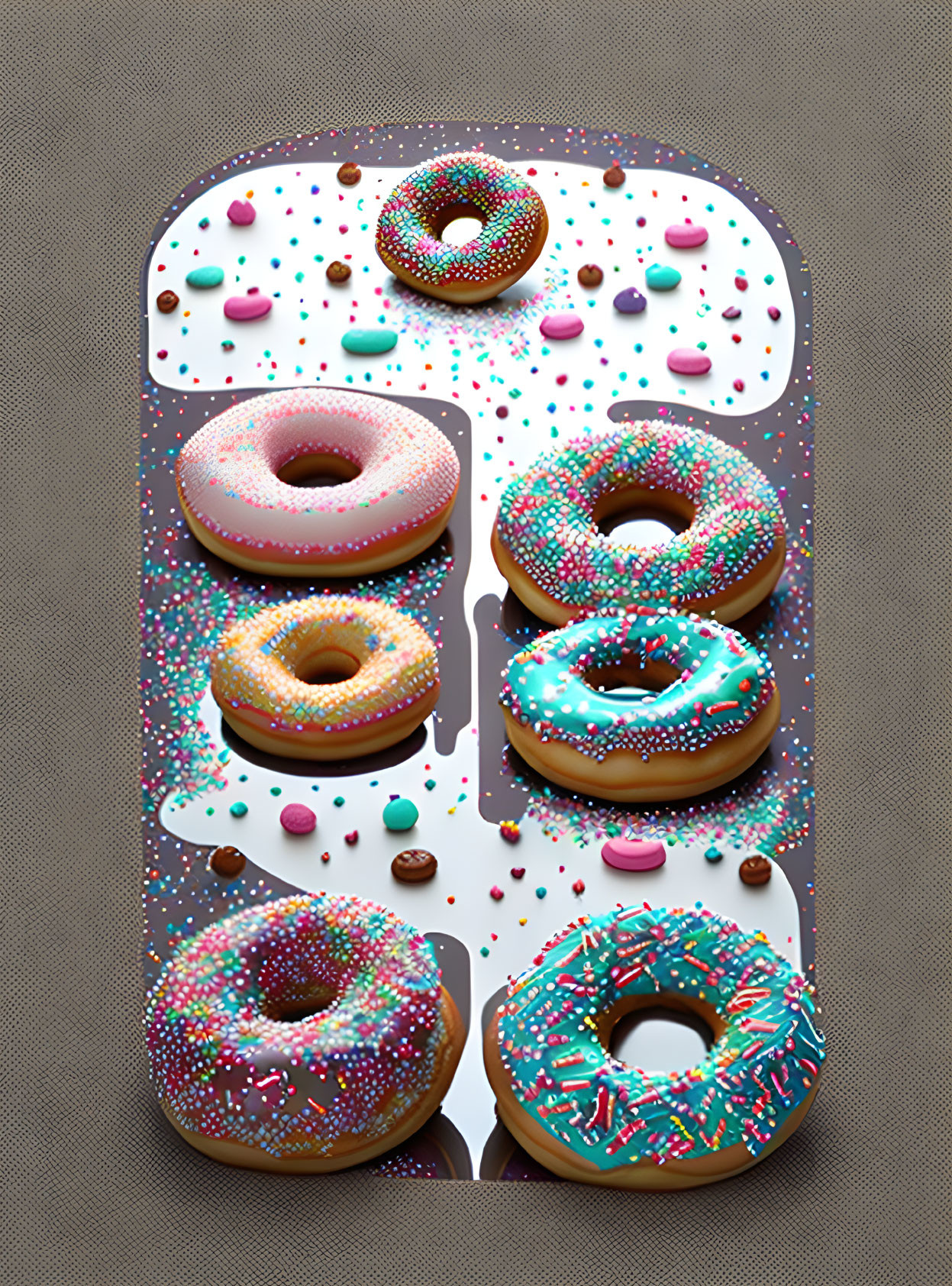 Assorted Glazed Donuts with Colorful Sprinkles on White Background