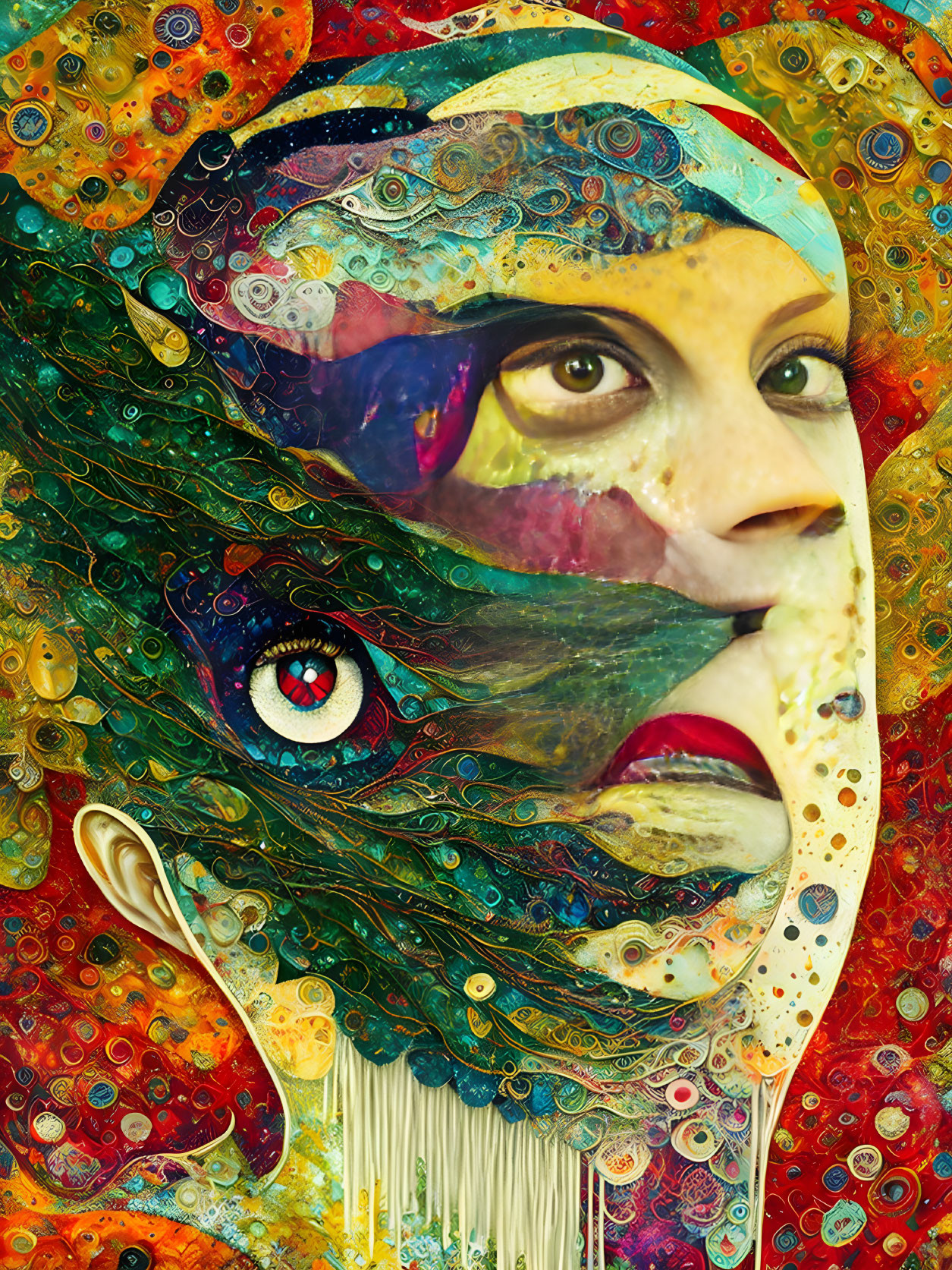 Colorful Abstract Artwork: Faces Collage with Intense Eyes