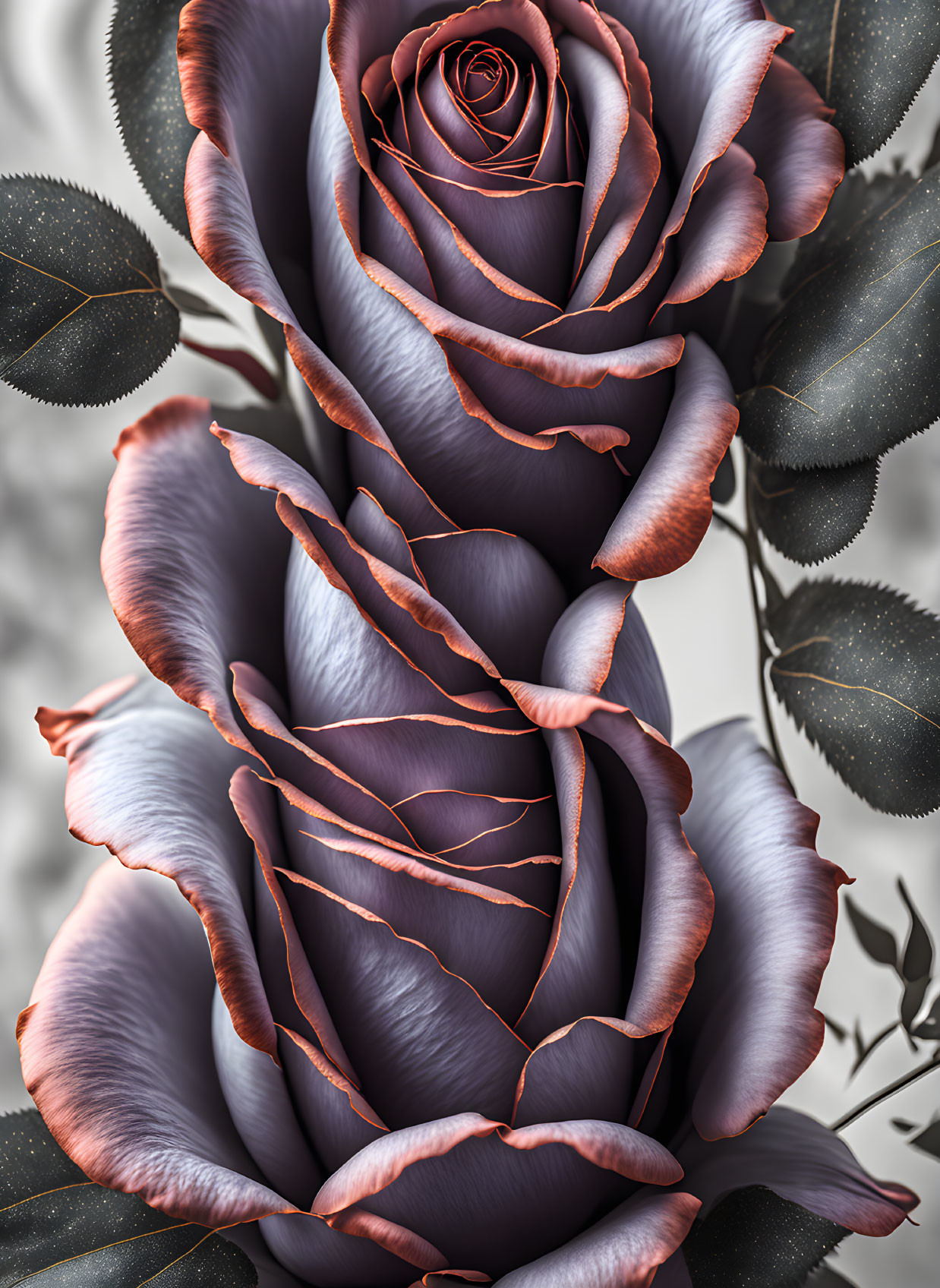 Unique Dark Purple to Light Pink Gradient Rose Surrounded by Dark Leaves