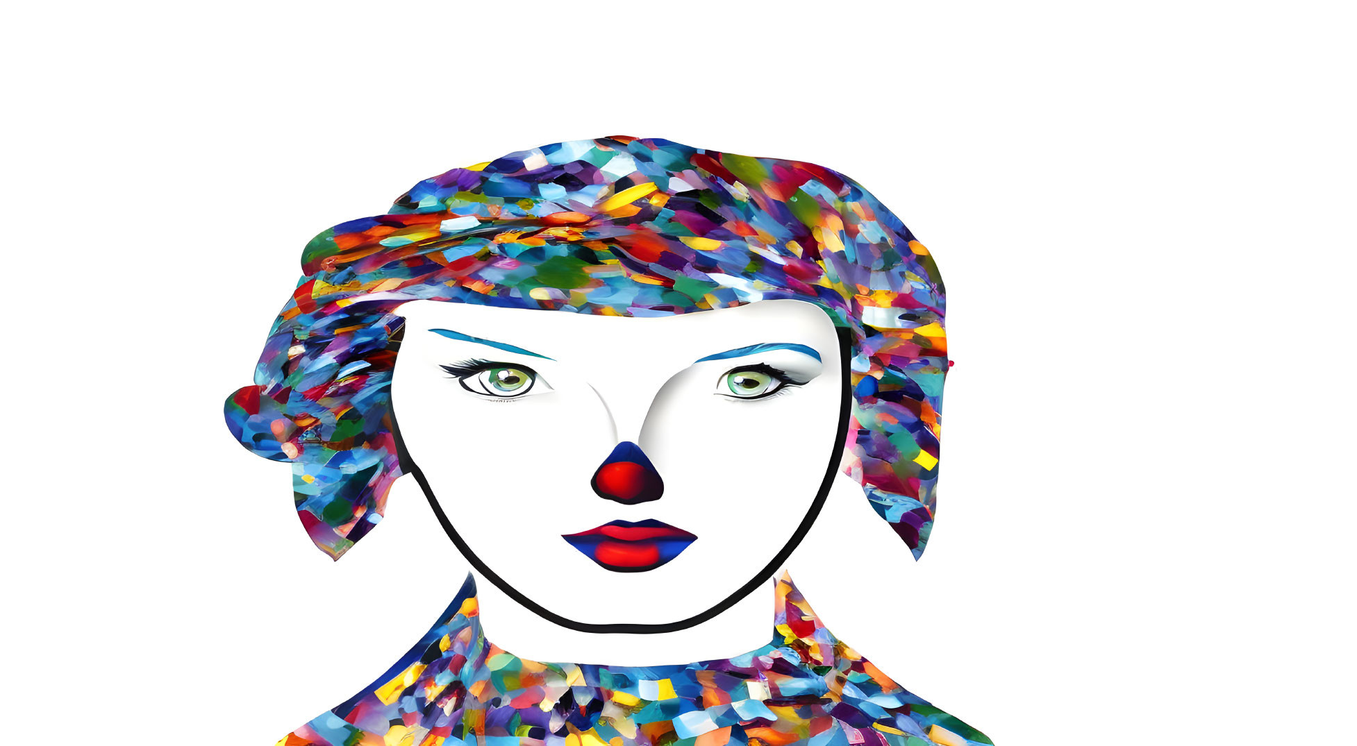 Vivid abstract digital art: stylized woman's face with colorful headscarf