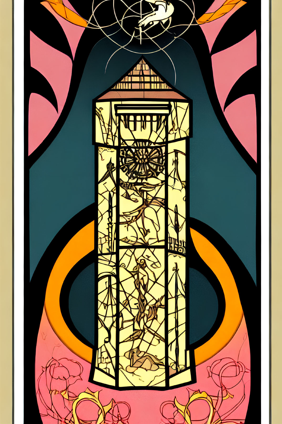 Art Nouveau Style Illustration of Ornate Vertical Tower