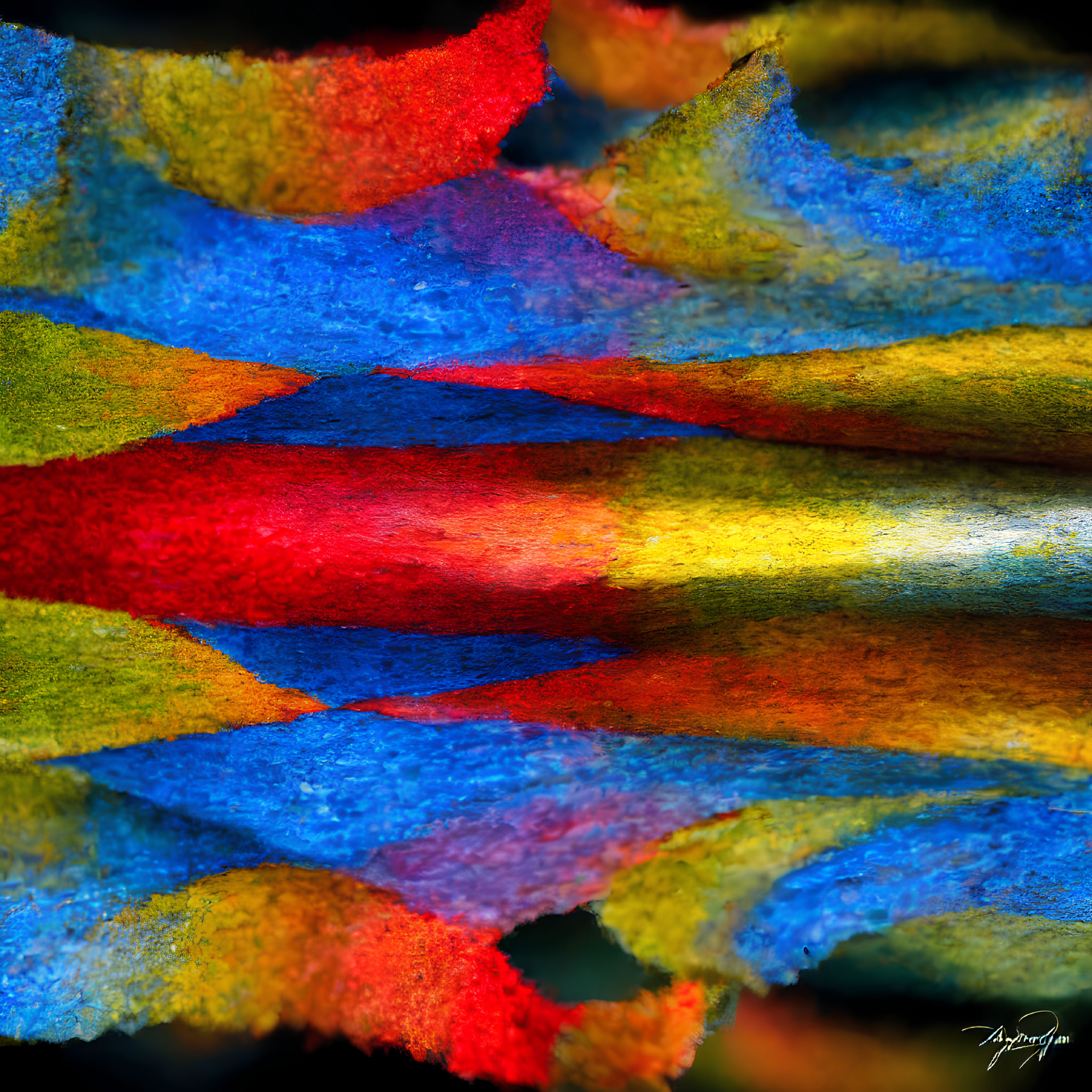 Colorful Abstract Art with Blue, Red, and Yellow Textured Layers