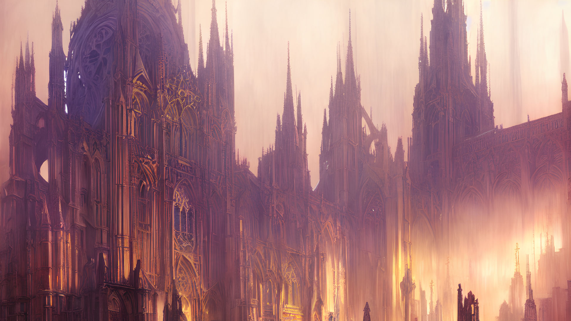 Mystical Gothic cathedral with intricate architecture and towering spires