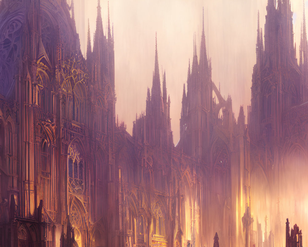 Mystical Gothic cathedral with intricate architecture and towering spires