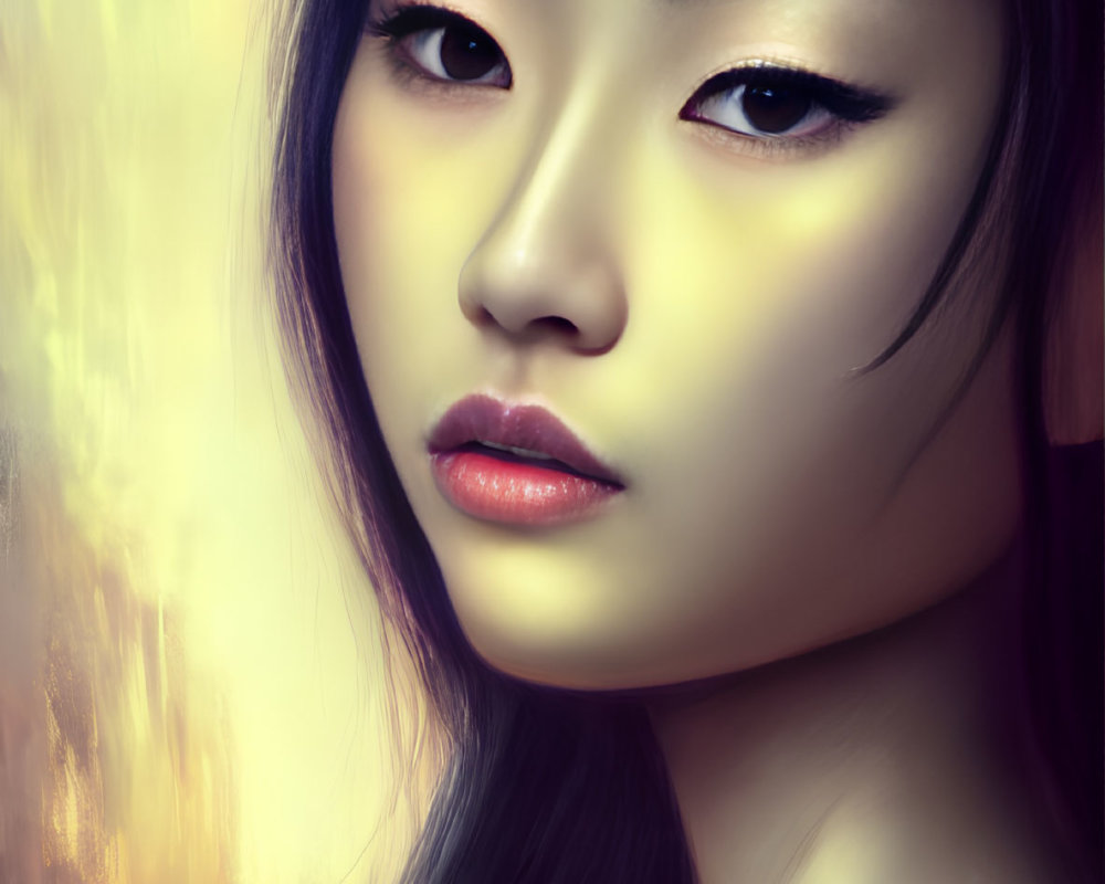 Asian woman with striking eyes and subtle smile in digital painting