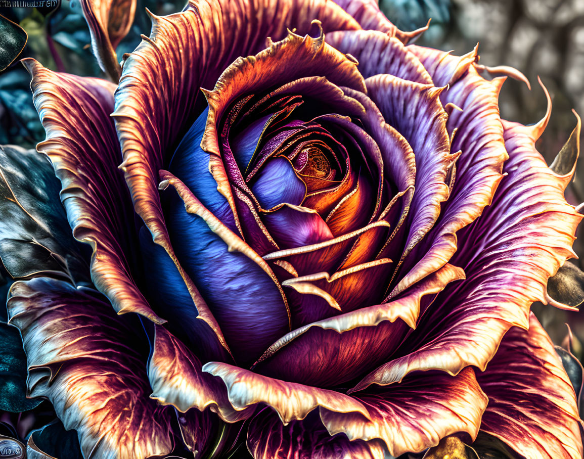 Close-up of Vibrant Purple and Orange Rose Petals