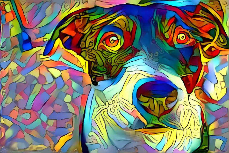 rainbow stained glass dog