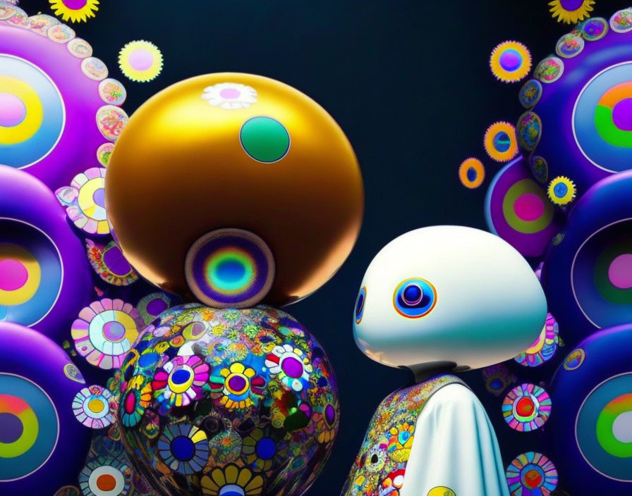 Colorful Psychedelic Spheres with Floral Patterns in Digital Art