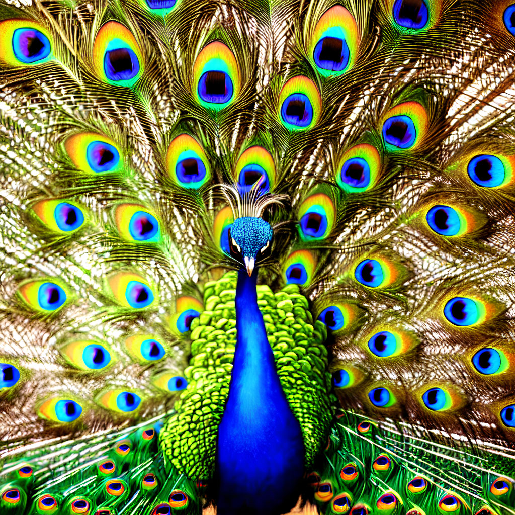 Colorful Peacock with Vibrant Blues and Greens