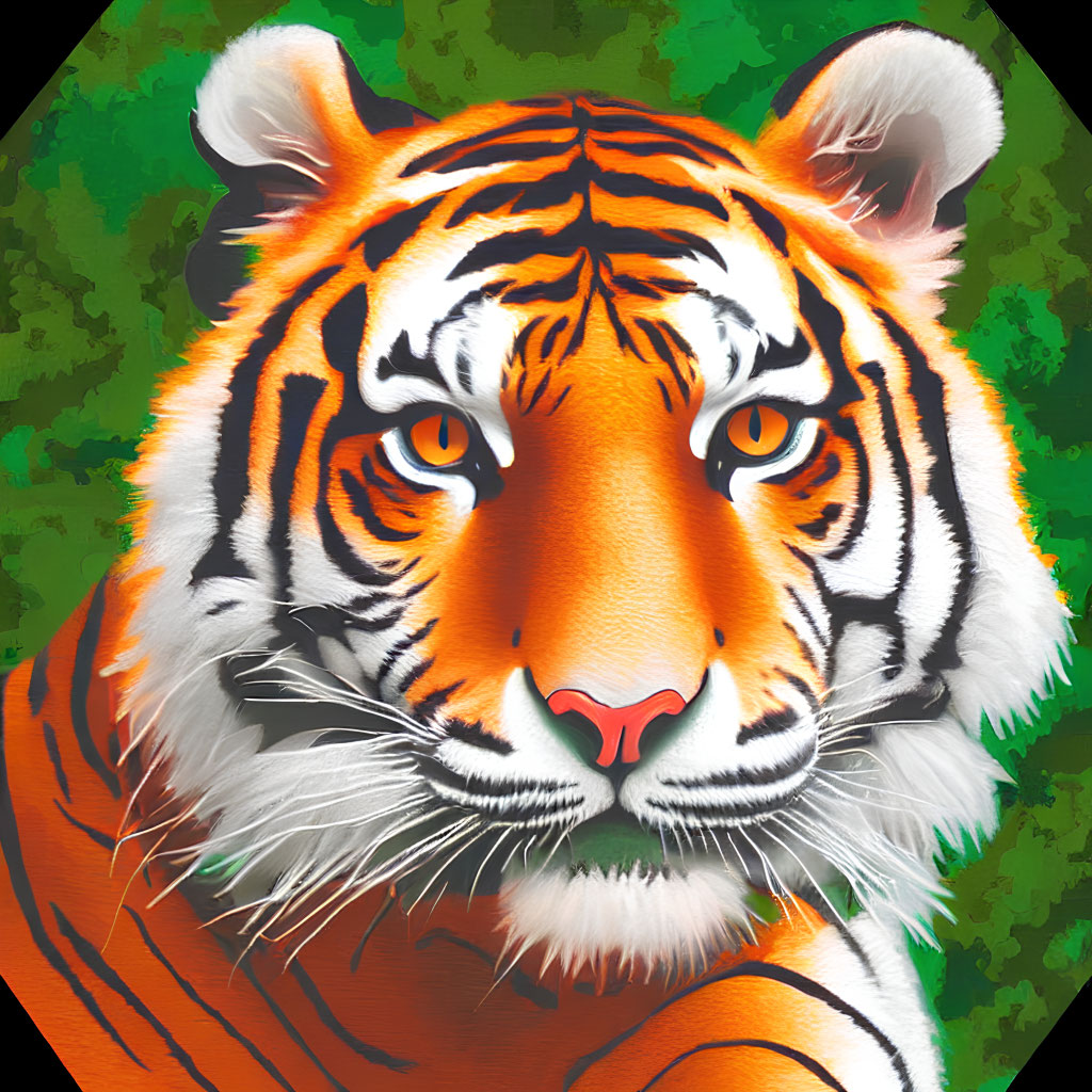 Detailed Tiger Face Illustration with Intense Orange Hues