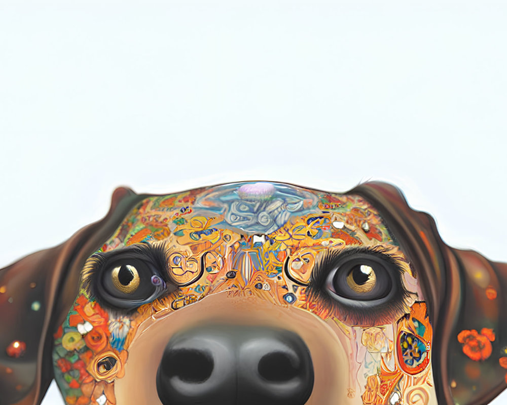 Colorful Dog Illustration with Patterned Forehead and Soulful Eyes