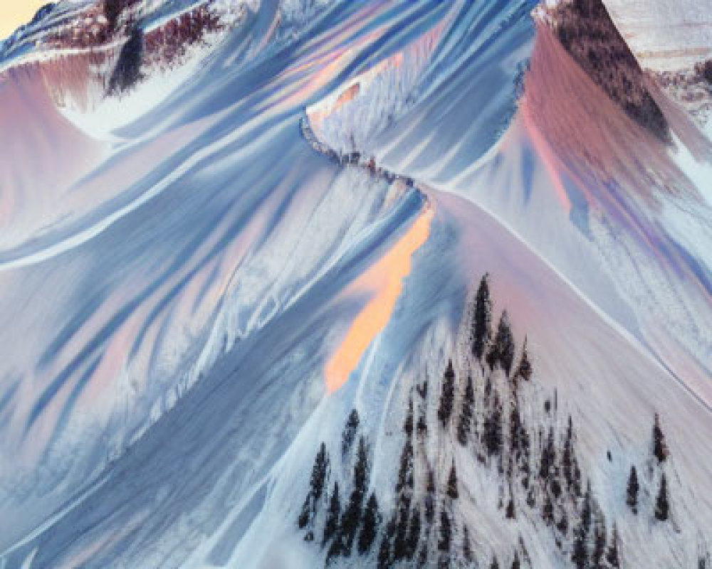 Snowy Mountain Peaks at Sunset with Skier Silhouette