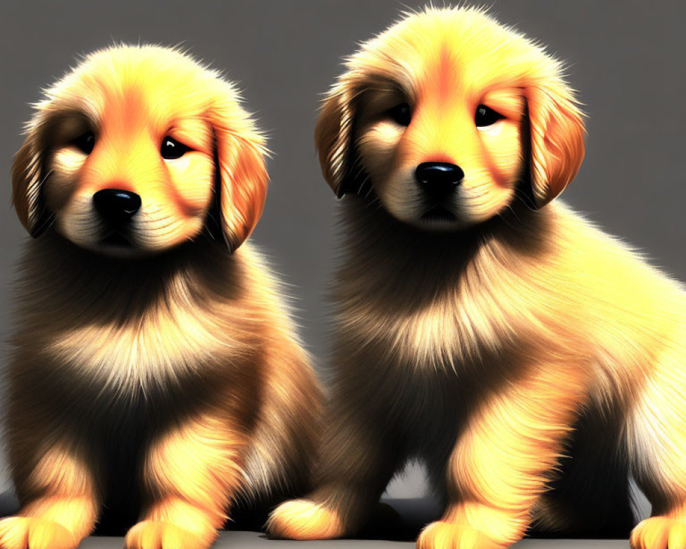 Fluffy Golden Retriever Puppies Sitting Together